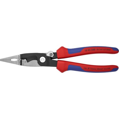 KNIPEX 13 92 200 Alicate para instalaciones eléctricas con mangos multicomponentes Negro atramentado 200 mm