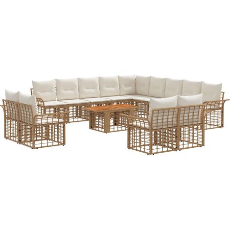 Gartensofa-set 14 stk. Natürlich und Cremweiß Poly-Rattan vidaXL (1/5)