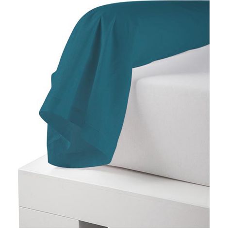 Taie de traversin percale de coton piquée unie Bleu Pétrole 86x140 cm