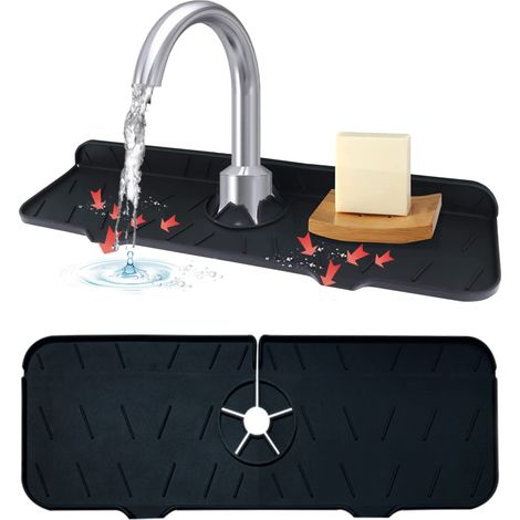 Tapis De Robinet,Tapis Pour Robinet De Cuisine,Tapis Absorbant Pour Robinet,Tampon De Vidange D'éVier Pliable,Tampon De Vidange De Qualité Alimentaire,Pour Vanité De Bain De Cuisine (Noir) (1/5)