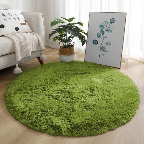 Tapis shaggy 80x80, rond et doux, vert (1/5)