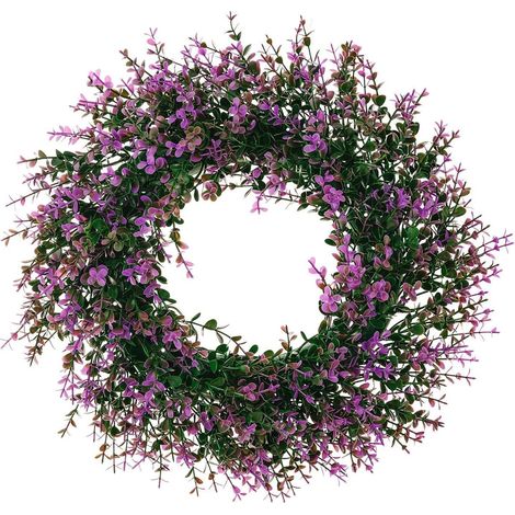 Couronne de printemps artificielle violette, couronne de fleurs d'eucalyptus pour porte d'entrée, mur, fête de mariage, maison