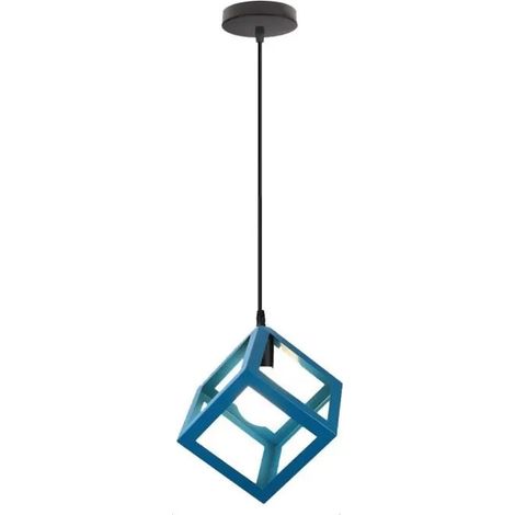 Fusion Lustre Suspension Pendentif Moderne Lampe Cage en Fer Bleu E27 40W pour Café Bureau Chambre Entrée (1/4)