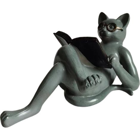 Chat de Lecture Résine Ornements Jardin Statue Décorative Lunettes Chat Artisanat pour Bureau et Bibliothèque (1/5)