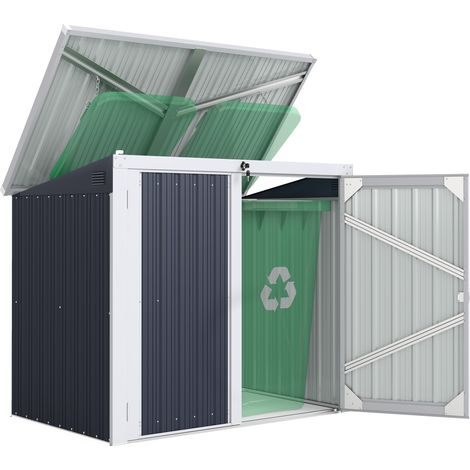 Black Corrugated Steel Two-Bin Storage Shelter 158 x 100 x 135 cm (1/5)