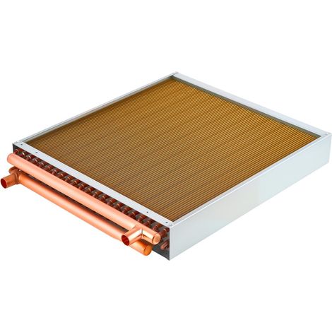Échangeur de chaleur eau-air 559 x 559 mm à tubes cuivre et ailettes aluminium, batterie HVAC 190K BTU pour four à bois extérieur, chauffage et climatisation hydroniques (1/5)