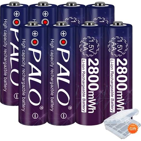 Batterie Lithium-ion Rechargeable, Haute Capacité, Taille AA, 1.5V, 8 AA Violet (1/2)