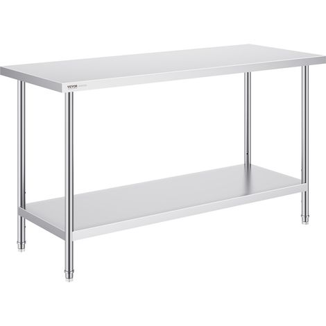 VEVOR Mesa de Trabajo de Acero Inoxidable 61x152,4x86,4 cm Mesa de Preparación de Alimentos Carga 381 kg 3 Niveles de Altura Regulables Unidad de Almacenamiento de Alimentos para Cocina Restaurante