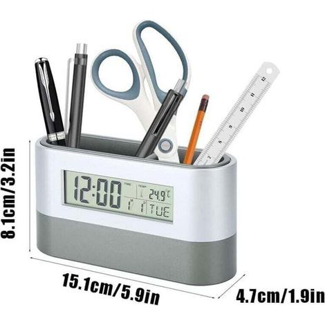 Portapenne elettronico con orologio e calendario retroilluminati, display digitale LCD e sveglia, per casa, studenti, scuola e soggiorno. (1/3)
