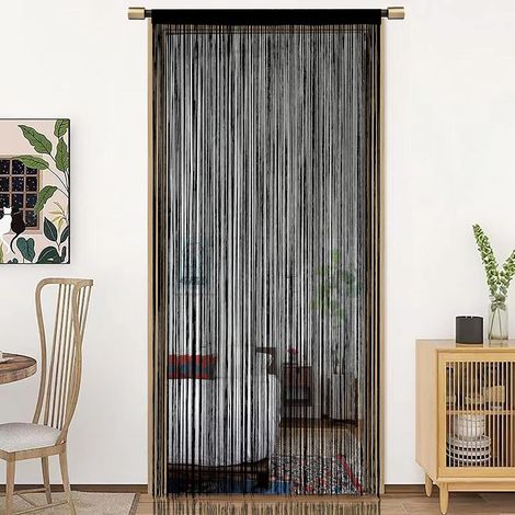 String Porte Rideau décorations de fenêtre diviseur de pièce décorations de Chambre Rideau Simple pour fenêtre 90x200cm Noir (1/4)
