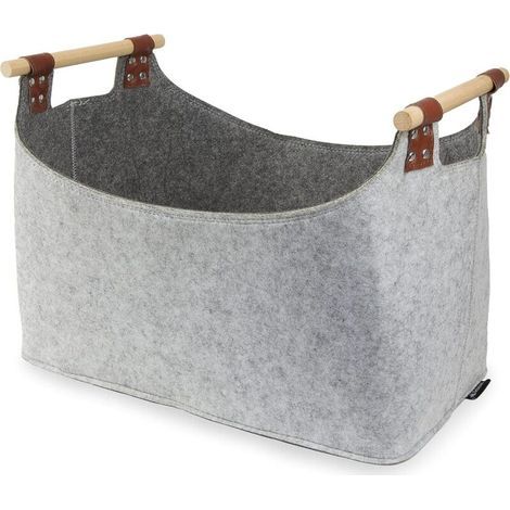 Sac à bûches en feutre recyclé bicolore et épaisseur de 5 mm avec poignées de transport solides en bois pour bois de cheminée, journaux, jouets (gris clair/gris) (1/3)