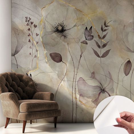 Papier peint adhésif décoratif pour salon chambre et cuisine Facile à poser avec colle Fleurs délicates 250x250 cm (1/5)