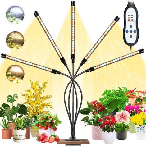 LED Grow Light, 5 Heads Indoor Plant Lamp, 105 LEDs, AUTO ON/OFF Timer, Full Spectrum Grow Light for Seedlings, Succulents, Orchids (1/5)