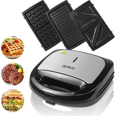 Appareil à Croque Monsieur Sandwich Grill Panini Toaster Gaufre avec Revêtement antiadhésif - Noir (1/5)