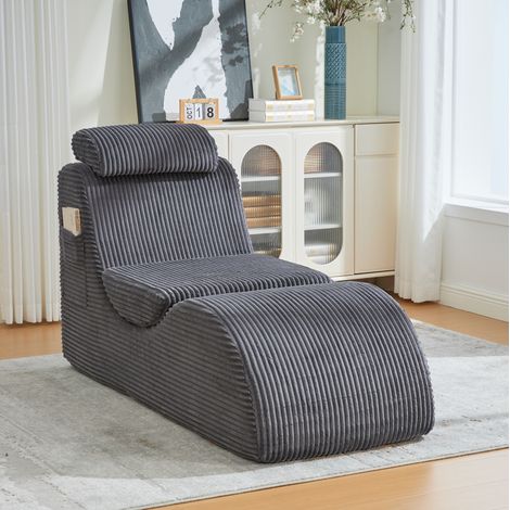 REDOM - Sillón individual ergonómico con bolsillo lateral, cojín extraíble, pana gris oscuro (1/5)