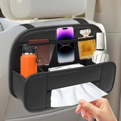 Organiseur de Siège de Voiture, Durables et Spacieux Protections de Siège Arrière pour Enfants Universelleavec Porte-gobelet, Adaptable à tous les Types de Véhicules (Noir, 1 pièce) (1/5)