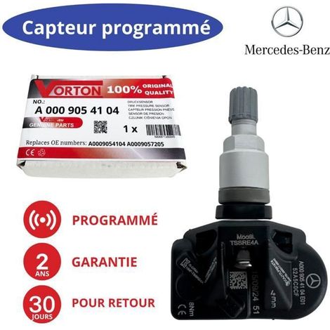 Capteur TPMS Mercedes préprogrammé 433MHz A0009054104/A0009057205 - Compatible Classe A/B/CLA/GLA/GLB/EQA/EQB/Sprinter