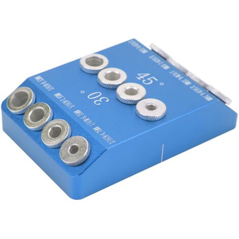 Guía de perforación para agujeros ocultos, 4 tamaños, alta dureza, portátil, fácil de usar, ángulos de 30°, 45° y 90°, azul