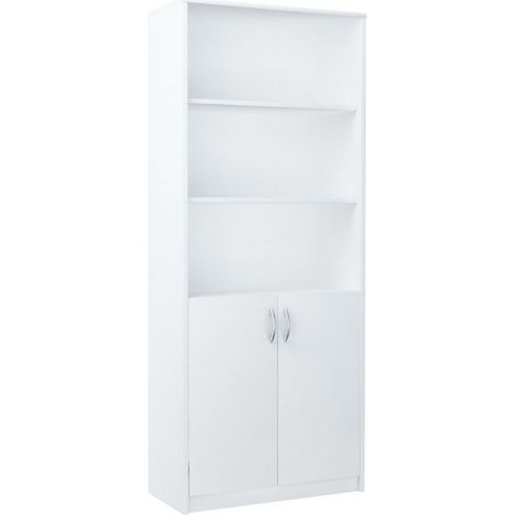 Meuble de rangement 2 porte et 3 étagères Blanc - Bibliothèque Style contemporain - 74 x 35 x 180 cm (1/4)