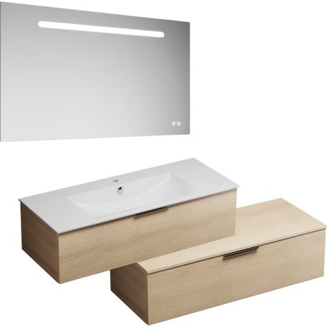 Mueble bajo lavabo BURGBAD Olena roble claro offset 120 cm + espejo (1/5)