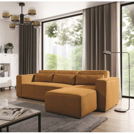 Ecksofa Schlafsofa WALDO Stoff Poso Senfgelb Ottomane Rechts (1/5)