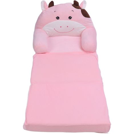 Canapé Pliant Enfant Modèle Vache Rose 3 Couches Doux Confortable Tissu Pluche Lit d'Appoint Facile à Nettoyer (1/5)