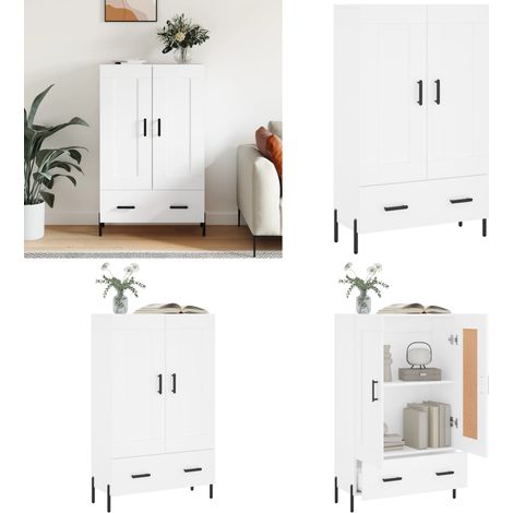 Buffet haut blanc 69,5x31x115 cm bois d'ingénierie - Buffet Design Moderne - Buffet Blanc - Meuble Rangement Cuisine - Armoire Murale - Buffet Industriel - Home & Living