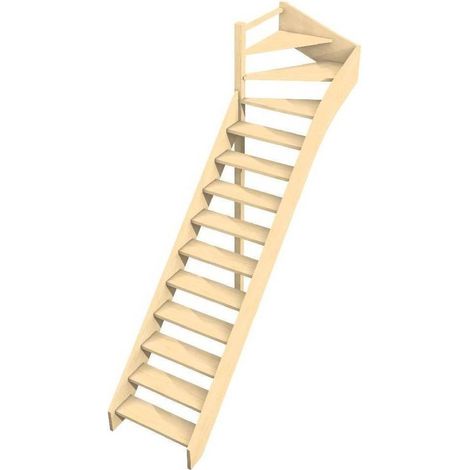 Levigne – Escalier quart tournant haut hêtre lamellé-collé 280 cm – 13 marches + nez de palier – Largeur 80 cm – Encombrement 273 cm