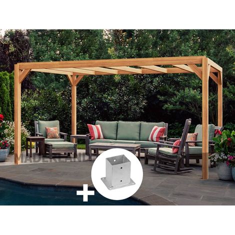 Pergola en bois lamellé-collé Lille 600 x 400 cm + 6 supports poteaux - Maderland