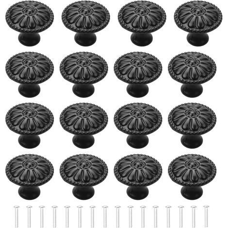 Lot de 16 poignées de porte noires vintage pour meubles de cuisine et tiroirs. (1/5)