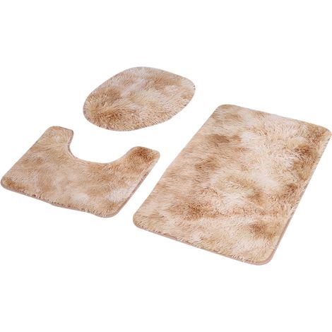 Ensemble de 3 tapis de salle de bain antidérapants, couvercle de toilette et tapis de contour doux, décoration maison en jaune (1/5)