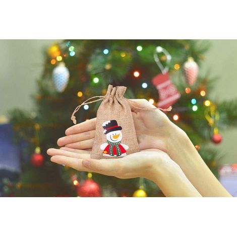 Sacchi in tela di iuta, sacchetti regalo di Natale, lotto di 12 mini sacchi in tela di iuta con cordoncino/sacchetti in cotone, bustine per lavanda/per bomboniere matrimonio, sacchetti in tessuto, sac (1/5)