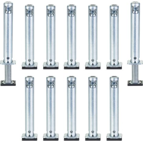 12 x SOTECH Sockel-Höhenversteller (Höhe 70 mm Durchmesser Ø 12 mm Bohrtiefe 80 mm Tragkraft 300 kg) verstellbar +25 mm mit Bodengleiter zum Einbohren in Wangen und Schrankseiten