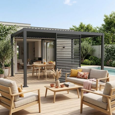 Persienne à lames orientables 130cm pour pergola bioclimatique aluminium anthracite Palace