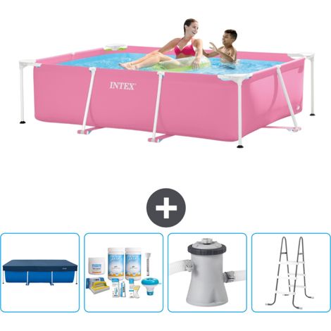 Intex-Schwimmbecken mit rechteckigem Rahmen – 220 x 150 x 60 cm – Rosa – im Lieferumfang enthalten Accessoire CB6