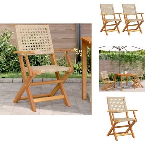Gartenstühle 2 Stk. Beige Massivholz Akazie und Poly Rattan - Gartenstühle - Akzidenzholzmöbel - Rattan Möbel - Gartenmöbel - Esszimmerstühle (1/5)