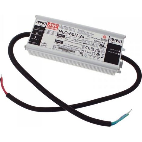 MW MEAN WELL HLG-60H-24 Alimentatore Led Driver CV CC IP67 60W 24V 2,5A Input 220V e 110V