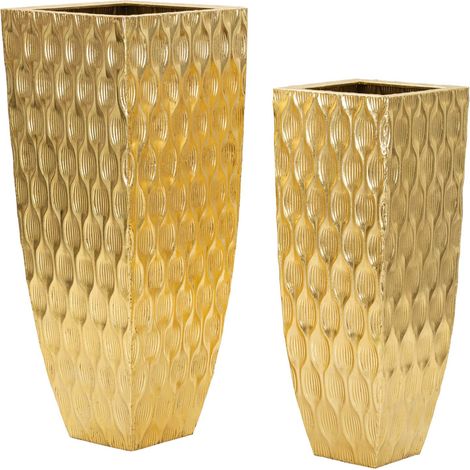 Portavaso da terra in metallo oro, 40x40x100-31x31x81 cm – Set di Portavasi