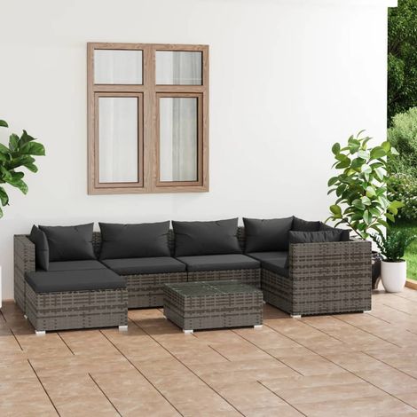 Salon de jardin 7 pcs,Mobilier de terrasse,Table et Chaise pour Relax avec coussins Résine tressée Gris -YZ640833 (1/5)
