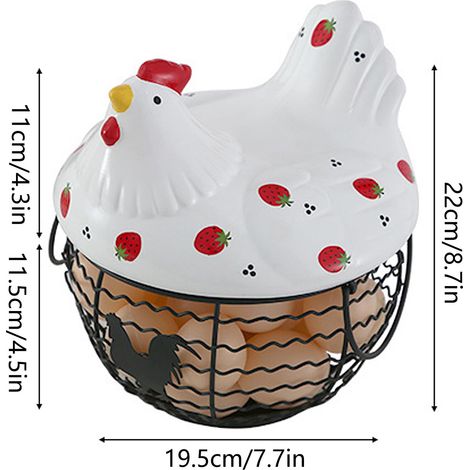 Aufbewahrungskorb aus Keramik und Eisen für Eier und Obst, nordischer Stil, mit Wassermotiv, 19,5 x 22 cm, Fassungsvermögen ca. 25 Eier, Dekoration für Küche und Wohnzimmer, 1 Stück (1/5)