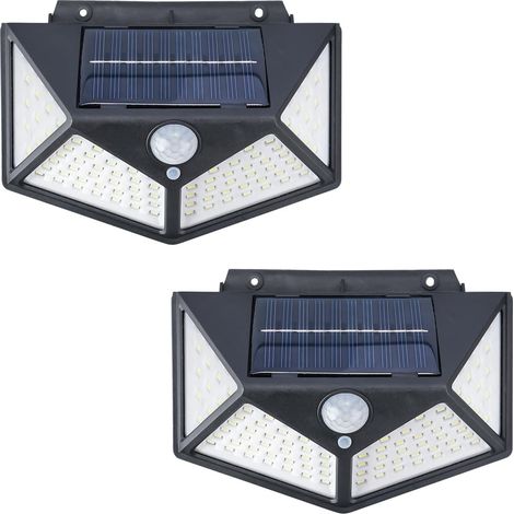2 Lampes Solaires d'Extérieur, Lampe de Jardin avec Détecteur de Mouvement, 100 LED, Étanche IP65, Spot Mural pour Porte d'Entrée, Jardin, Garage, Noir (1/5)