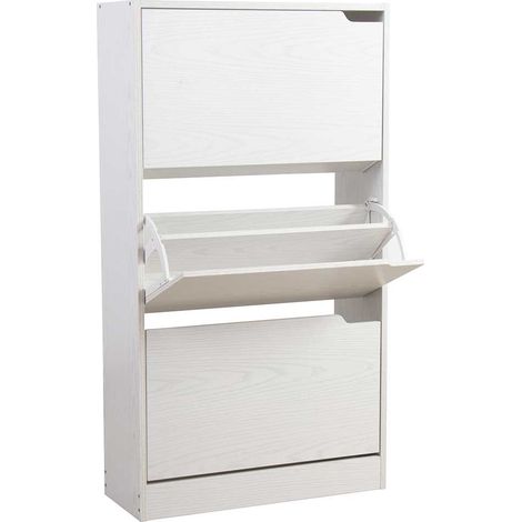 Scarpiera 3 Ante Ripiani Doppia Profondita Legno MDF 63x24x115 Bianco Frassinato (1/5)