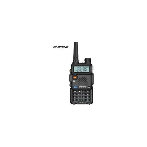 Baofeng UV-5R Talkie-walkie FM radio VHF/UHF avec double bande, affichage, veille et horloge intégrée (Casque ajouté, Noir)