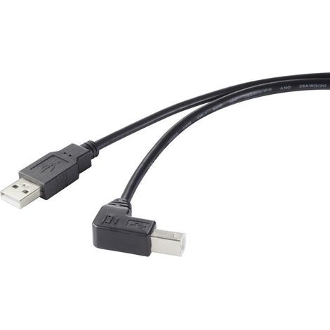 USB 2.0 USB-A-Stecker auf USB-B-Stecker-Kabel, 0,50 m, schwarz, 90° abgewinkelt, RF-4613068 Y783212 (1/5)