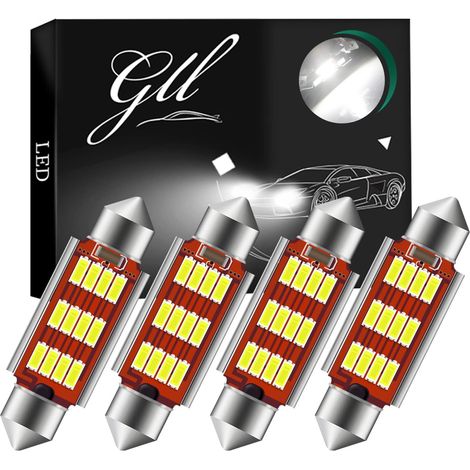 GLL Ampoule LED C5W 41mm 6418 Navette 12V 24V pour Plafonnier de Voiture 4Pcs 4014 12SMD 400LM 6500K Éclairage intérieur voiture LED pour plafonnier, coffre, porte et lecture (1/5)