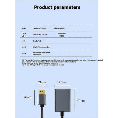 Câble adaptateur TV femelle compatible DP vers HDMI pour la duplication d'écran 4K haute définition, câble de conversion pour ordinateur (1/5)
