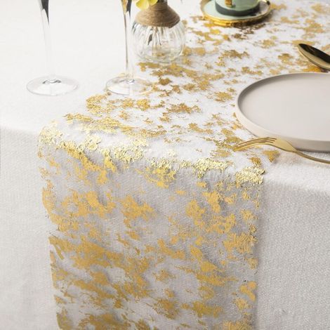 Chemin de Table Filet avec Feuille d'or 28cmx5m, Ruban de Table Métallisé(Or, 5m)-ARCAN (1/5)