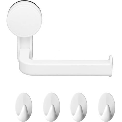 (4 Hooks)Plastic Toilet Roll Holder Suction Cup Wall Mount Self Adhesive for Bathroom and Kitchen No Drilling No Wall Damage (1/5)
