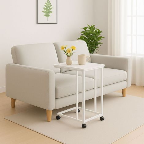 Table dappoint en forme de c avec roulettes - plateau effet bois (1/5)