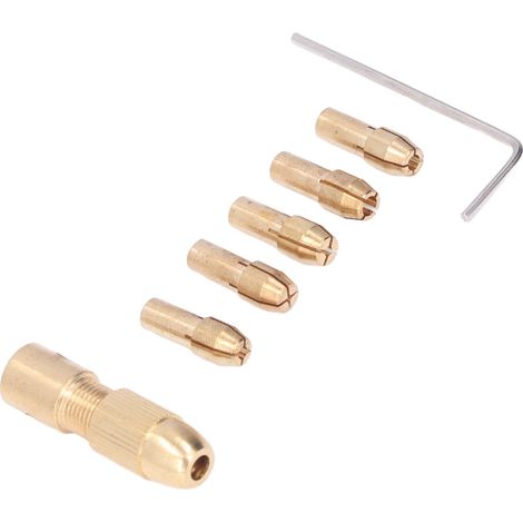 Jeu de 7 mandrins de perçage micro en laiton à quatre mors pour petites perceuses électriques, adaptés au polissage et au meulage. (1/5)